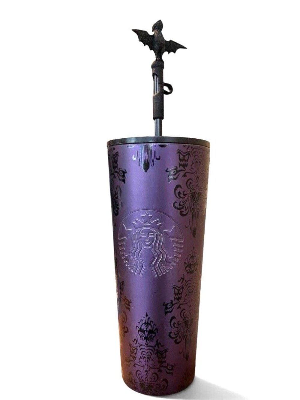 Disney Starbucks The Haunted Mansion Stainless Steel 24 oz Purple Tumbler Straw